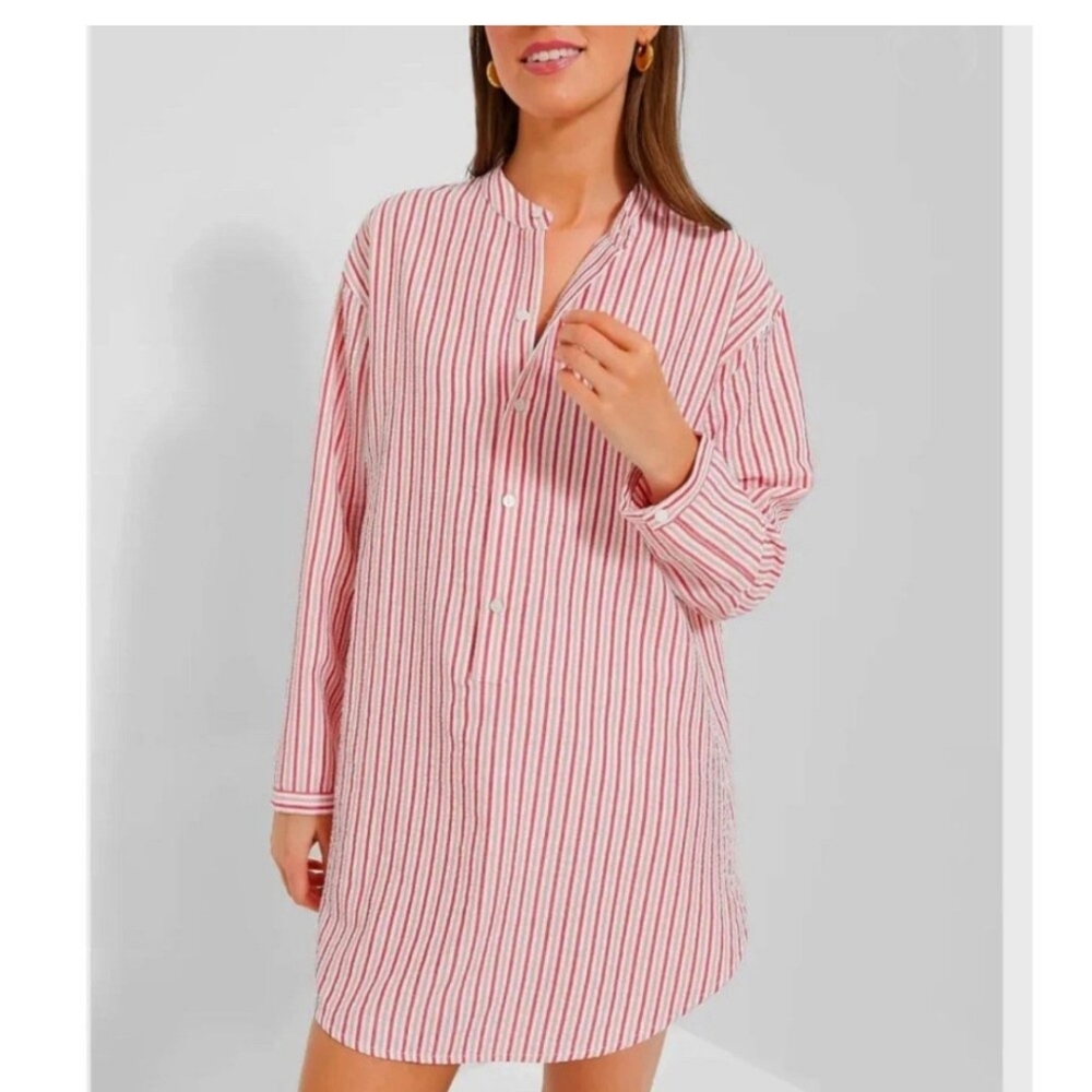 Tuckernuck Bodie Seersucker Strawberry Striped Shirt Dress XXL